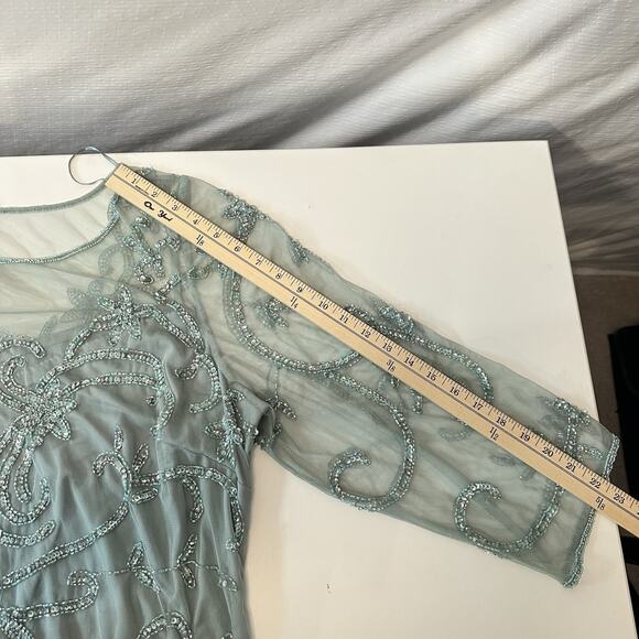 Pisarro Nights Women's Beaded Illusion Neck Gown Size 20 Formal Dress Mint Green - Picture 14 of 16